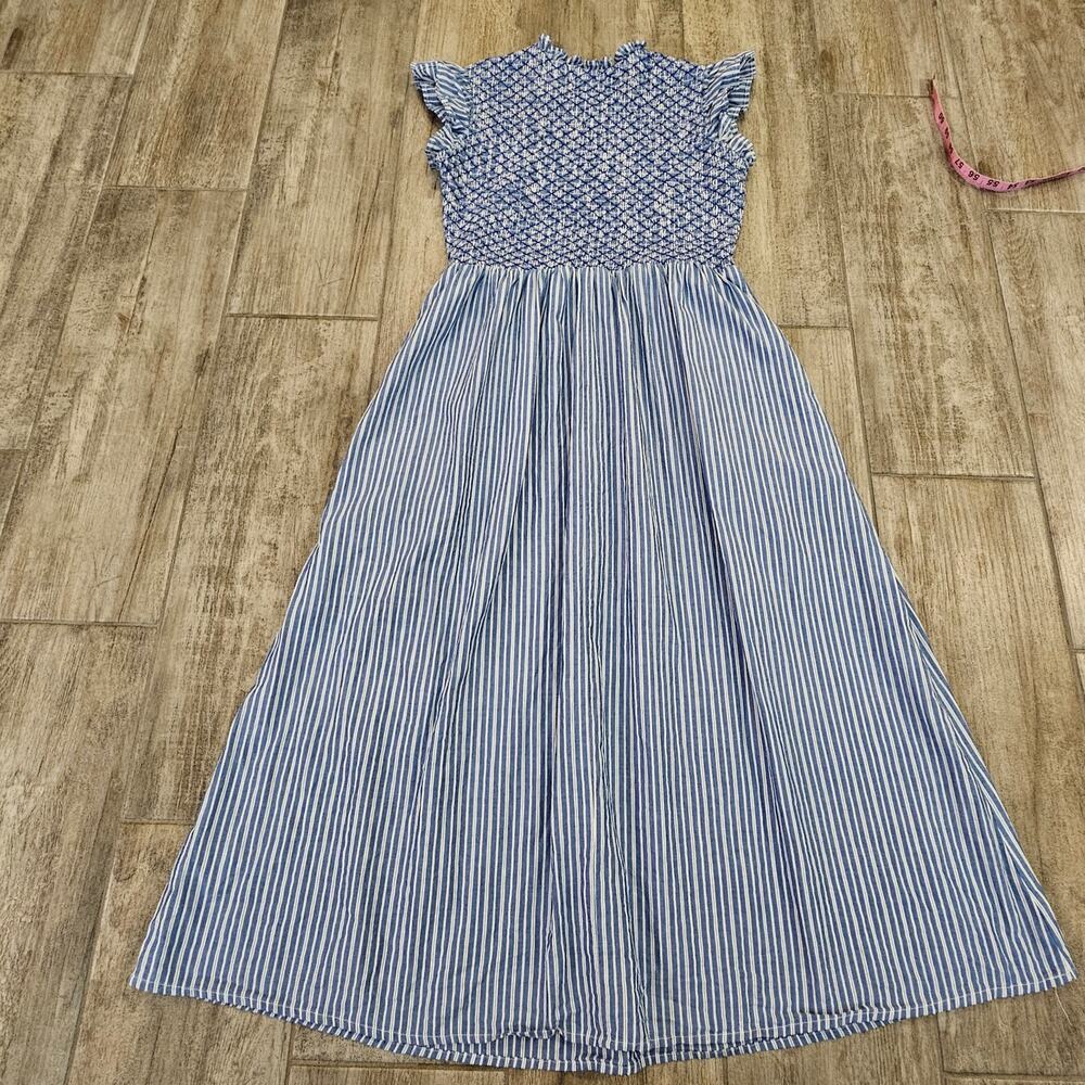 Boden Blue Smocked Stripe Midi Dress - Picture 7 of 11